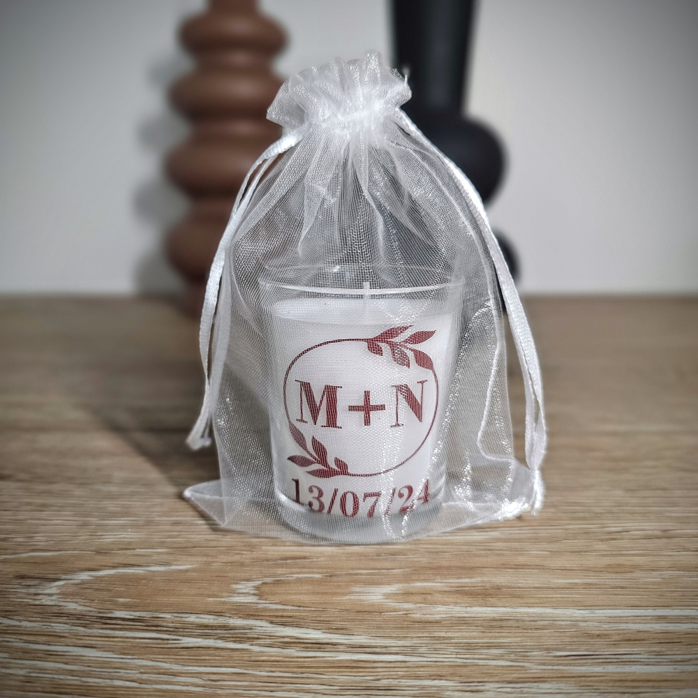 Bougie en sac organza blanc